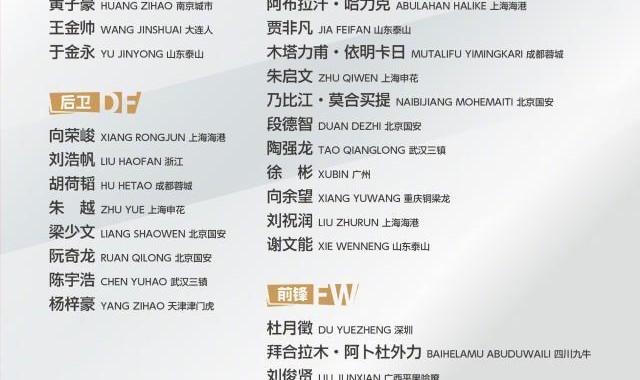 爱游戏官网APP-国奥集训名单：陶强龙木塔力甫领衔 杜月徵在列